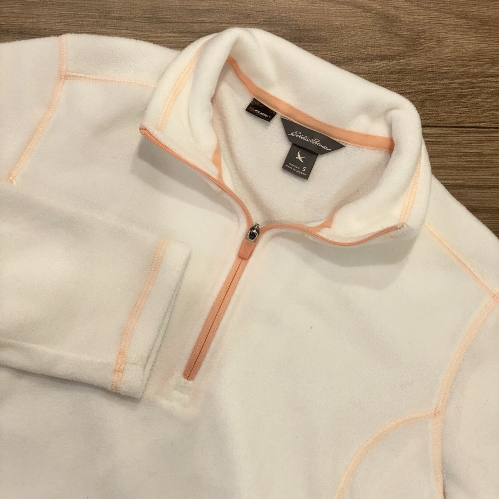 Eddie Bauer polartec‎ jacket Women's White 1/4 Zip Pink Accents Small Gorpcore